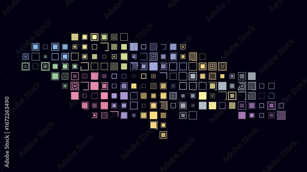 Poster jamaica map animation. shape of the country with pulsating colored dots. large size square blocks. d