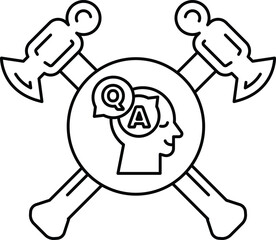 A skull with a hammer and a question mark on it