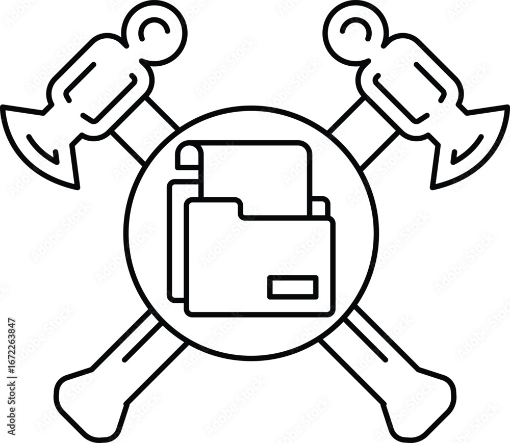 Poster a hammer and an ax are crossed over a file folder