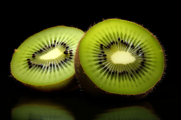 Two kiwis on a dark background