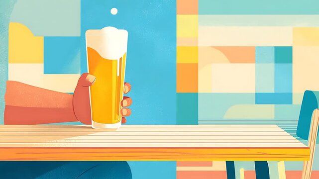 Hand Holding a Glass of Beer on a Table with Abstract Background