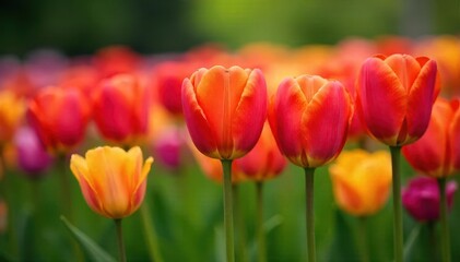 Obraz premium Close-up of multicolored tulips in vibrant garden , tulips, color