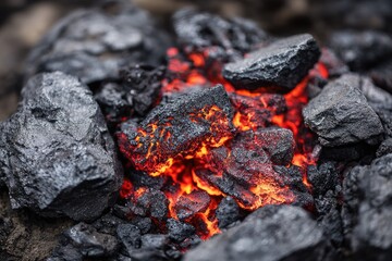 Molten rock and burning embers close-up.