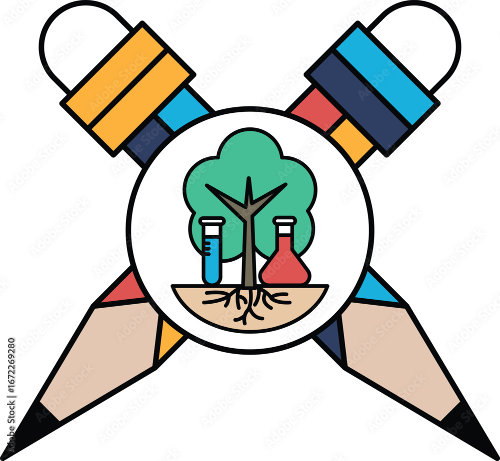 Poster a logo for a science class that features a tree and a pair of pencils
