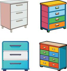 Colorful Vector Illustration of Modern Household Drawer Storage Unit. 