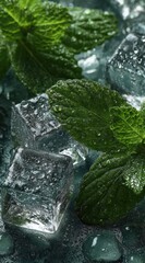 Fresh mint leaves on ice cubes (2)