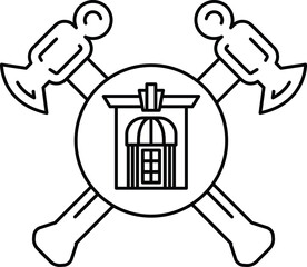 A black and white drawing of a hammer