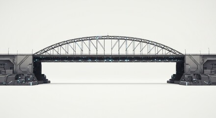 Fototapeta premium Elegant steel arch bridge spans gracefully across water under soft light.. AI Generated