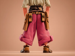 3d character wearing pink pants and tool belt