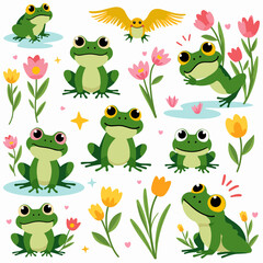 Obraz premium green frogs on white background
