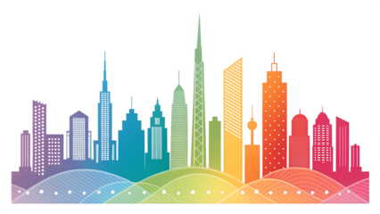 city skyline in the city isolated on white background. PNG Transparent file type with high definition quality And vibrant color grading Available.