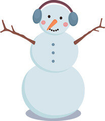 Illustration of funny snowman wearing earmuffs. Cute winter character isolated on transparent background