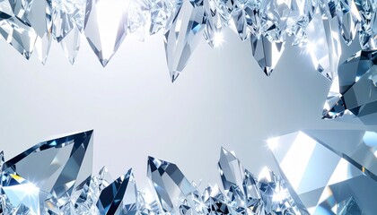 Crystal-inspired border design with reflective edges, shimmering light refractions adding depth and realism to the transparent details.