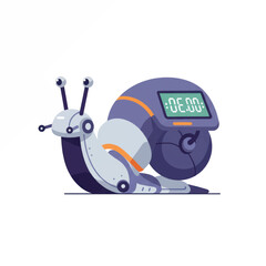 Naklejka premium Futuristic robotic snail with a purple shell featuring a green digital display timer.