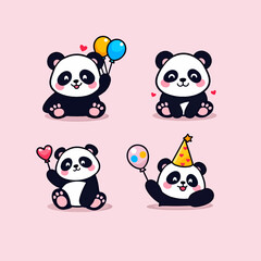 Fototapeta premium Cartoon panda with colorful balloons floating, joyful design ideal for children's prints and decorations