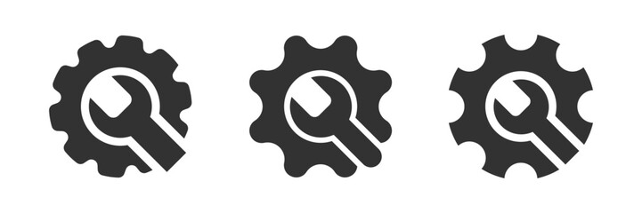 Wrench with gear icon set. Service tool symbol. Setting sign vector illustration and png transparent