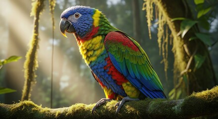 Naklejka premium Colorful Parrot in Rainforest 