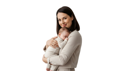 A mother gently cradles her newborn baby in her arms, showcasing a moment of tender love and maternal care