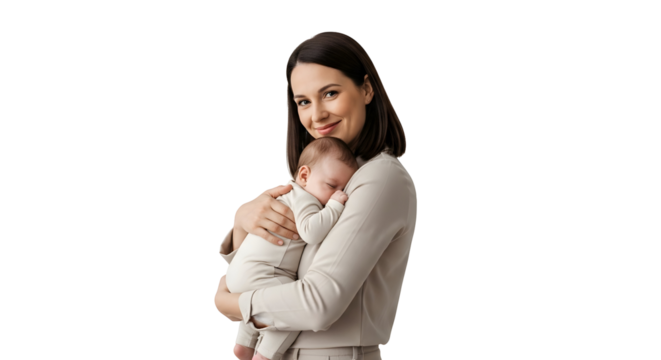A mother gently cradles her newborn baby in her arms, showcasing a moment of tender love and maternal care