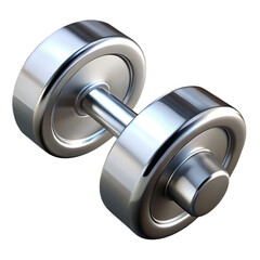 Realistic 3d render of a shiny chrome dumbbell for fitness and strength training