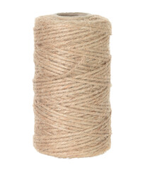 Jute burlap twine spool isolated on transparent background. Natural fiber for eco and zero waste...