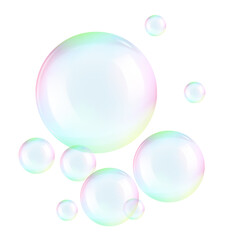 Soap bubbles in air isolated against white background