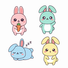 Fototapeta premium Collection of cute rabbits with different poses and happy expressions for children designs
