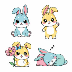 set of funny rabbit animals