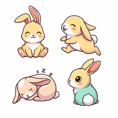 Cute cartoon baby bunny rabbit characters set vector illustration for fun Easter holiday design