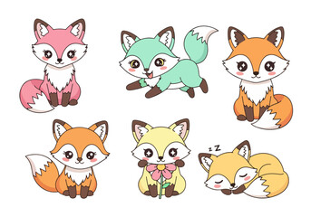 Fototapeta premium set of fox funny animals