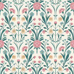 Vintage ornate seamless floral pattern with decorative spring flowers and leafy vector art