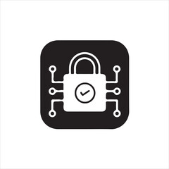 Lock with check mark icon for cyber security isolated on white background