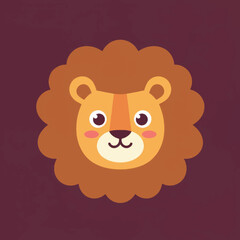 Adorable cartoon lion head with a big fluffy scalloped mane and a sweet friendly smile.