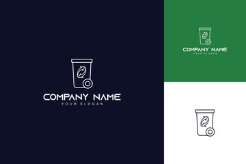 EcoFriendly Trash Can Logo with Leaf Symbol.