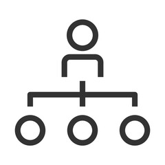 An organizational chart icon with a person at the top and three subordinate circles. Editable stroke. Vector illustration