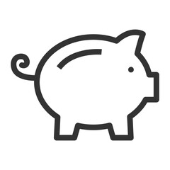 A thick lined drawing of a white piggy bank. Editable stroke. Vector illustration