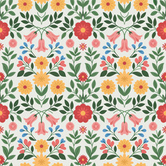 Seamless vector pattern of vintage floral art with ornate swirls and leaves