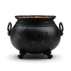 Mystical Black Cauldron with Glowing Embers Isolated Fantasy Magic Concept Art