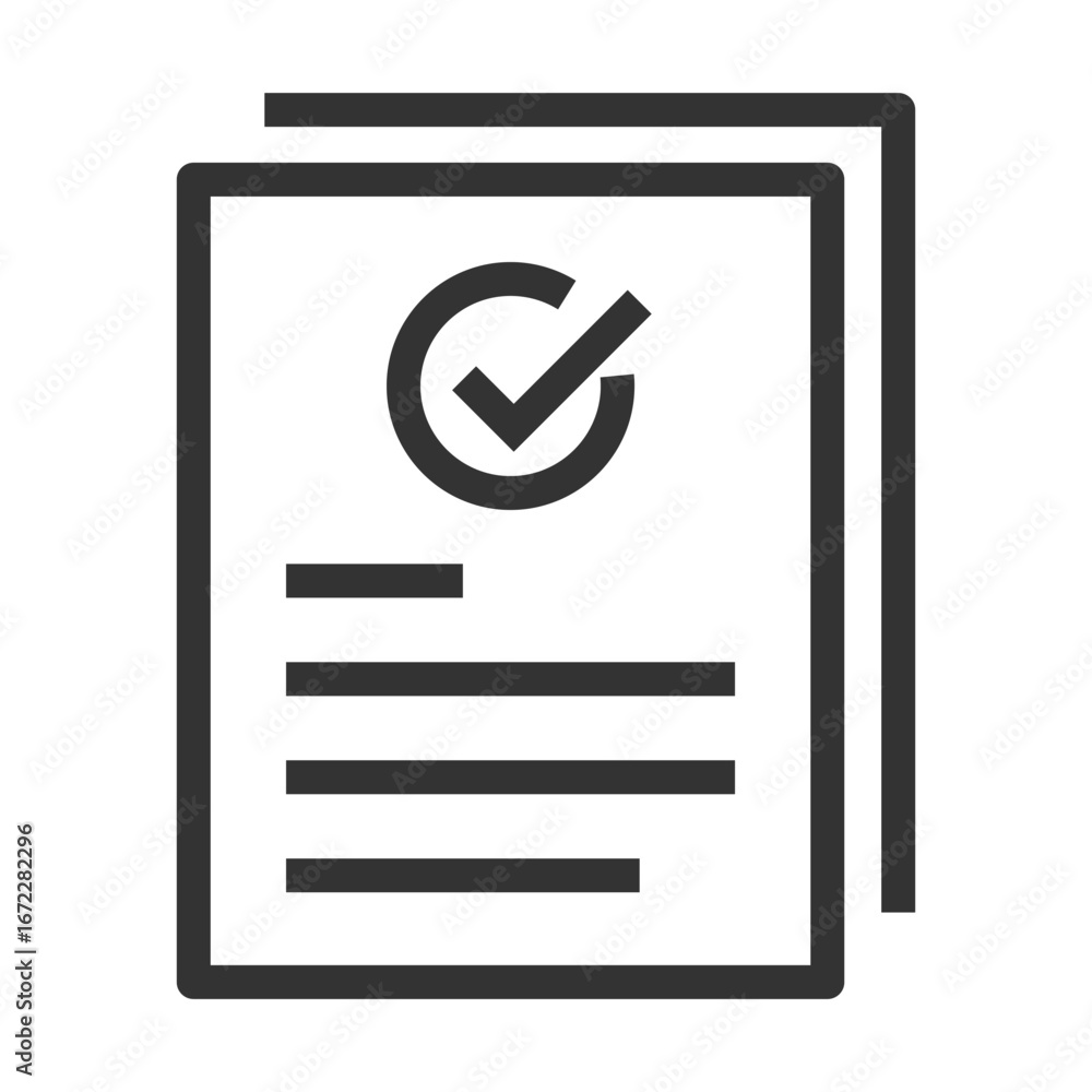Poster two sheets with a checkmark and lines are stacked. editable stroke. vector illustration