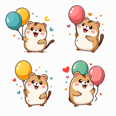 Naklejka premium Cute Hamsters With Balloons Celebrating Joyful Party Moment For Fun, Family, And Friends