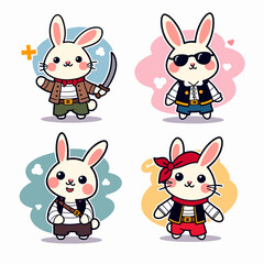 Set of funny cartoon rabbits