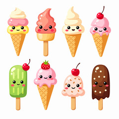 Playful Ice Cream Cones And Popsicles Clipart Set With Cute Faces For Kids And Food Art