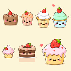 set of cakes and desserts