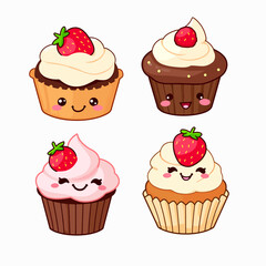 Vector illustration of cupcakes, set of cupcakes