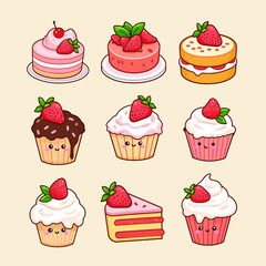 Cute seamless pattern of cakes and cupcakes