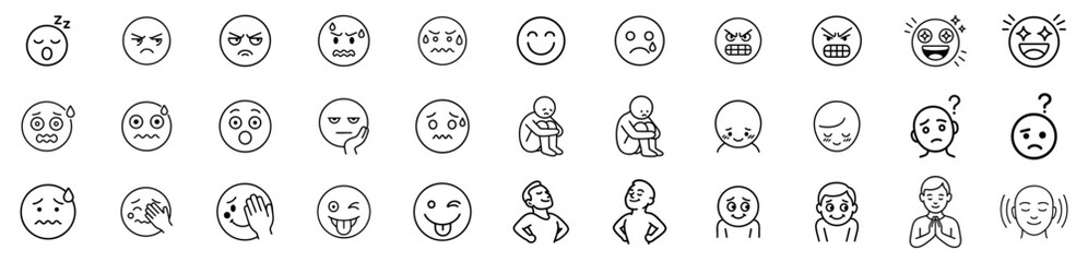 Emotions & Mood Reaction Line Icons Minimal Vector Icon Set Outline Emoji Faces for UI, App, Website & Social Media vector illustration