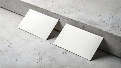 Two blank business cards on a concrete surface for mockup presentation