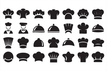 Culinary and Hospitality Icon Set with Chef Hats Restaurant Service and Cloche