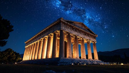 Obraz premium Night Sky over Temple of Hephaestus.