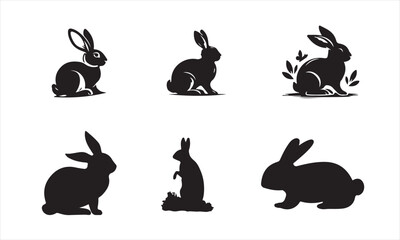 Collection of rabbit silhouettes isolated on white background for design